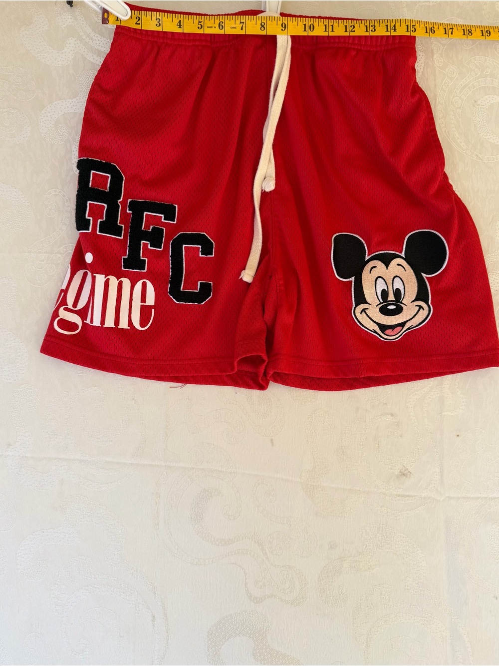 Civil Regime Red Athletic Mesh Shorts with Mickey Graphic and AFC Lettering - Picture 6 of 7